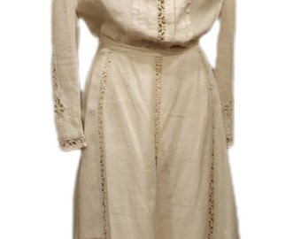 Vintage Edwardian Linen Suit: Reticella Cutwork Embroidery Wedding Ensemble
