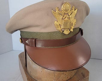 帽子 40'S VINTAGE military hat Size 7 1/4 40s US Army Field Cap / Cotton OD With Visor