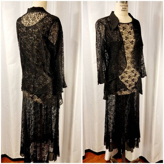 Vintage ~ Womens ~ Incredible ~ 1930s ~ Black Lac… - image 3