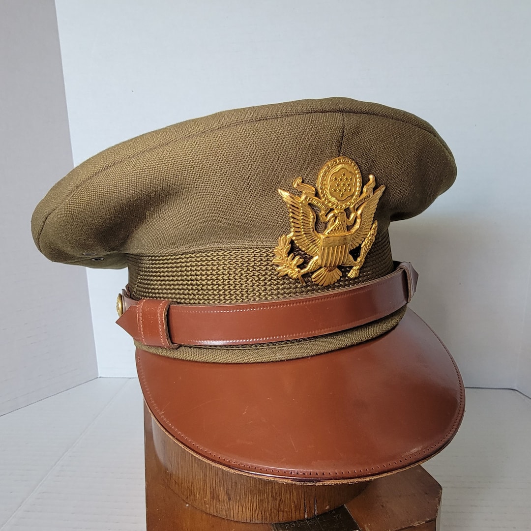 Service Hat WW2 ~ Pre ~ US Army ~ Officers ~ Service ~ Hat ~ Visor ~ Barathea Wool ...