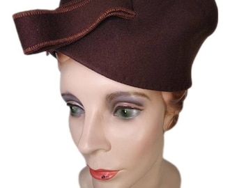 Evelyn Varon Vintage Pillbox Hat Womens OS Black Wool Felt Bow | Mid Century Mod Pillbox hat evelyn varon - Gem main image 4