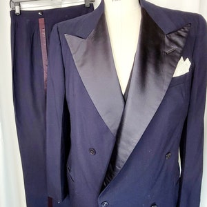 Mens ~ Vintage ~ Black on Blue ~ Tuxedo ~ Formal Wear ~ Black Tie ~ Silk Lapels ~ Larger Size ~ Summer Weight ~ Must See!!!