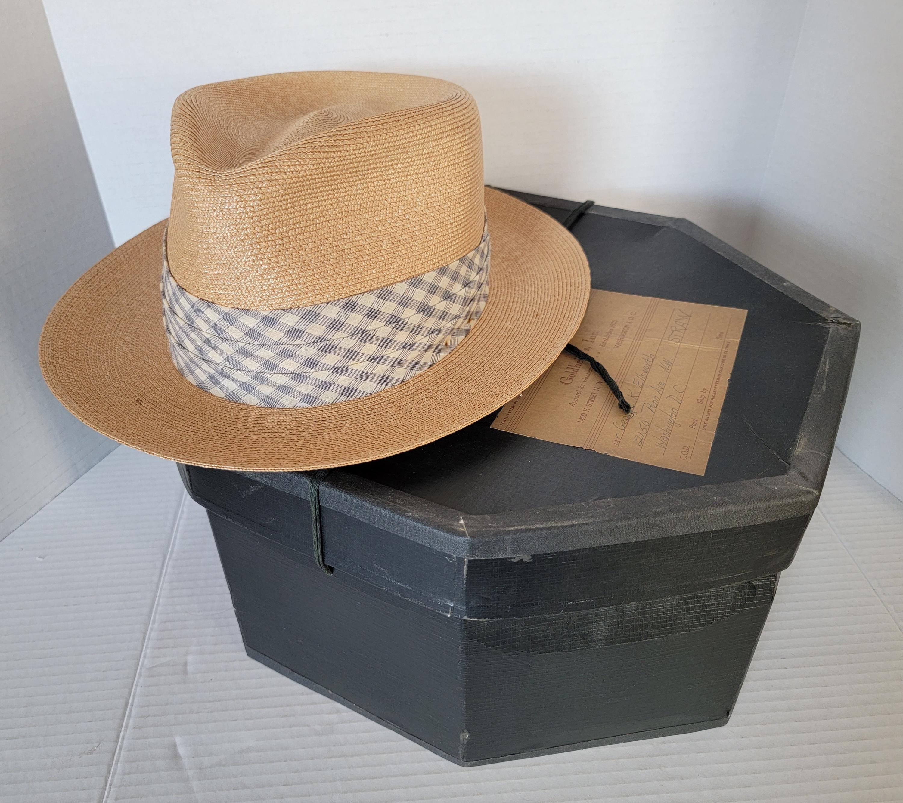 Vintage Cavanagh Of NYC Italian Straw Hat 7 Blue Striped