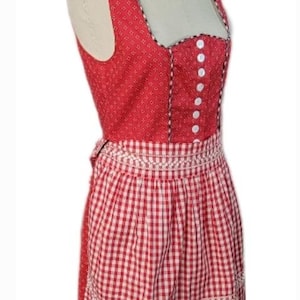 Vintage Womens ~ Dirndl Octoberfest ~ Red & White ~ Traditional ~ Dress ~ Checked ~ Cotton ~ Timeless ~ Bar Maid ~ Wench