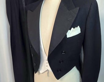 Vintage Mens White Tie Tuxedo Tails Pique Waistcoat Formal Evening Wear