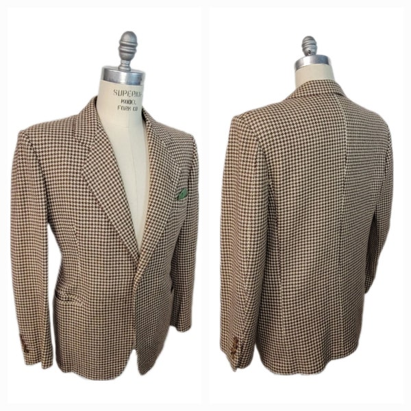 Vintage ~ Men's ~ Cream ~ Brown ~ Houndstooth ~ Sportscoat ~ Single Breasted ~ Hollywood ~ L@@k