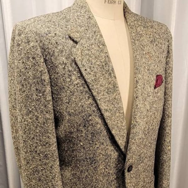 Vintage ~ Men's ~ Black White Blue ~  Tweed Sportscoat ~ SB ~ Original Louart ~ California ~ L@@k