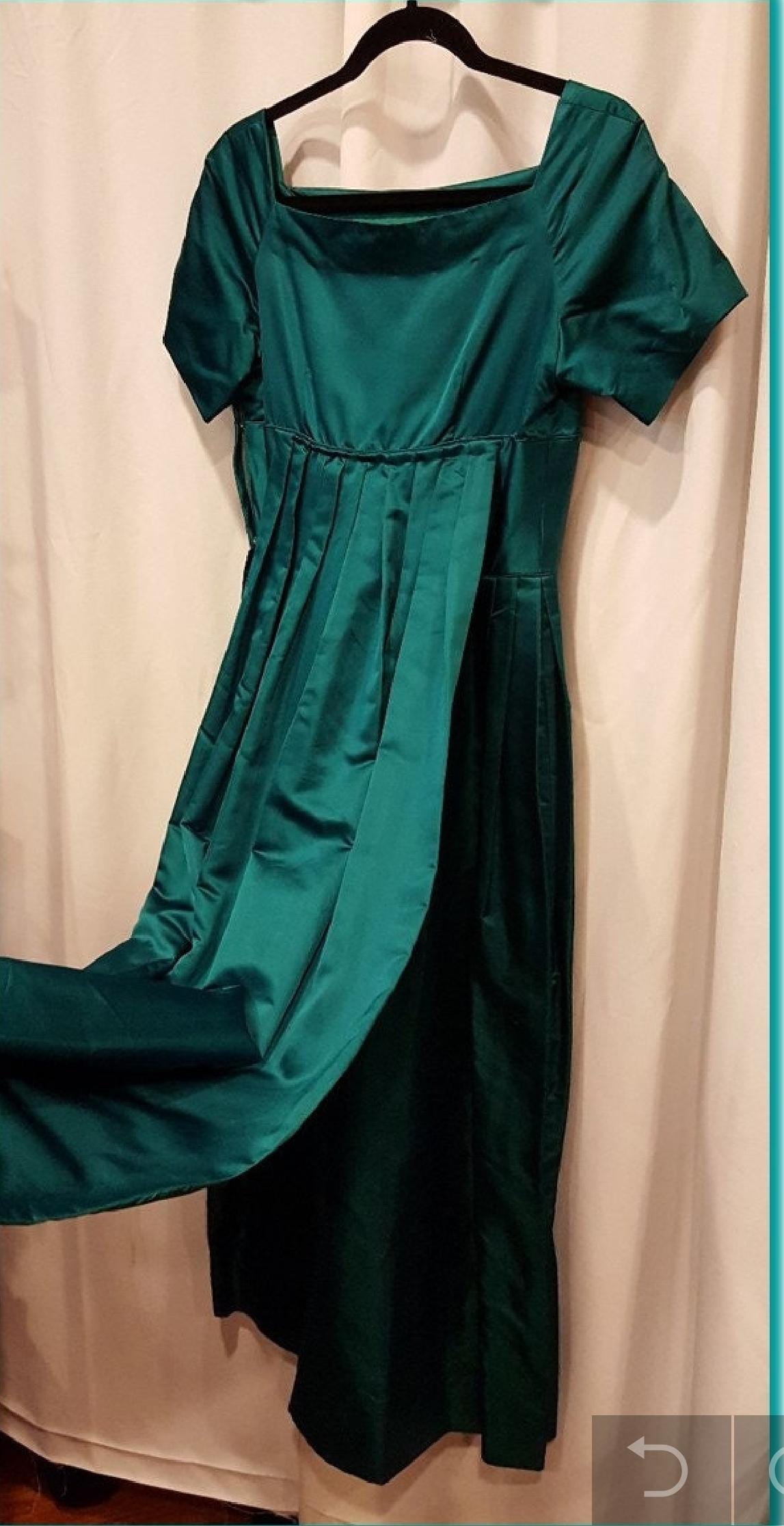Satin Dress Emerald Green Empire Waist Dress Emerald Green Satin Corset  Basque Waist Split Prom Dress
