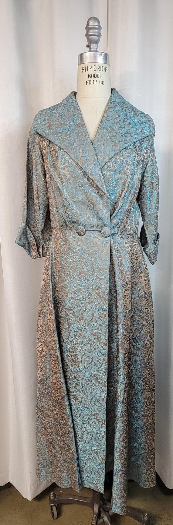 Original Late 1940’s Early 1950’s Cute Cotton Day Dress - In A Soft Cotton Stripe in Sage Green & Powdered Rose
