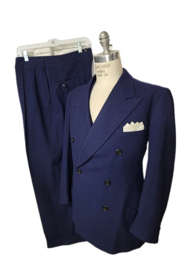Mens Vintage ~ 3pc ~ Double Breasted ~ Suit ~ Midnight Blue