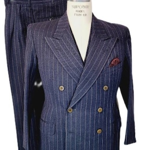 Mens Vintage Suit Striped 3 Piece Incredible Fabric Bespoke Custom Made ...