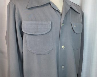 Vintage ~ Men's ~ Long Collar ~ Topstitched ~ Flap Pocket ~ Gaberdine ~ Shirt ~ Rockabilly ~ Las Vegas ~ VIVA!