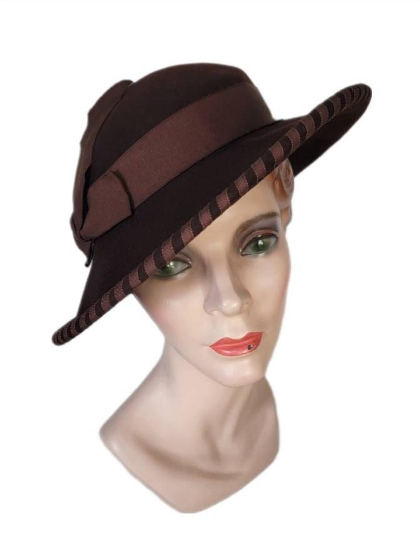 Halo Hats Womens Vintage Black Felt Ribbon Band Fall Leaves Gatsby Hat Vintage ~ Womens ~ Brown Felt ~ 1930 main image 3