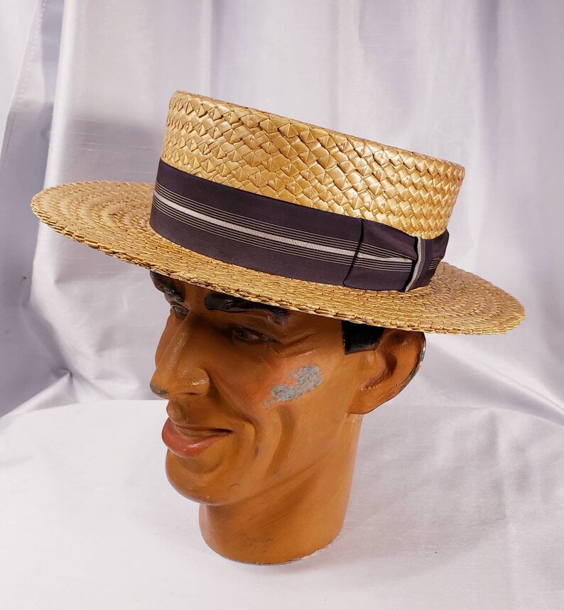 Vintage Men's Wide Brimmed Straw Boater 7 1/4 Etsy