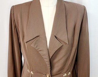 Vintage ~ Womens ~ Jacket ~ Brown & Tan ~ Rayon ~ Cotton ~ Silk ~ Fitted Waist ~ Larger Size ~ Wow!!!