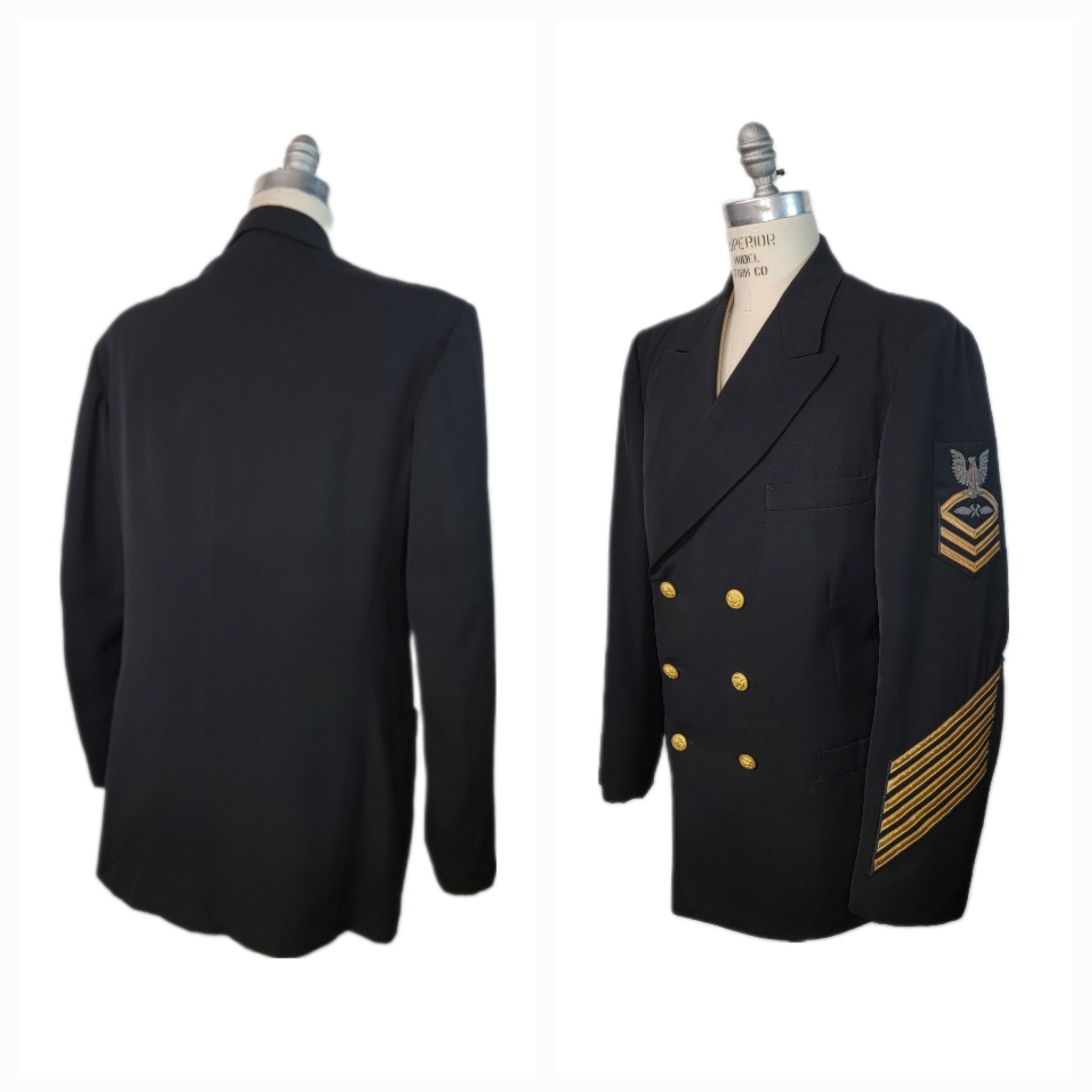 Vintage Post WW2 Aviation Metalsmith Chief Petty Officers Dress Blues Uniform Large Size Vintage Post WW2 Aviation Metalsmith Chief Petty Officers Dress Blues Uniform Large Size