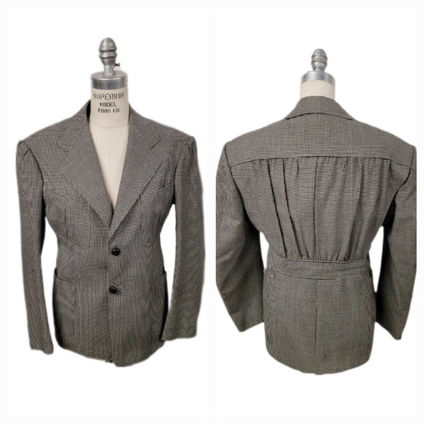 Vintage ~ Men's ~ 1930's  ~ NRA ~ Belted Back ~ Studio Clothes Hollywood ~ Houndstooth ~ Sportscoat ~ Must See!!!