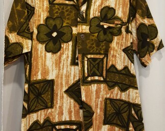 Another Amazing Barkcloth Tiki Hawaiian Shirt! Aloha! Made in Hawaii