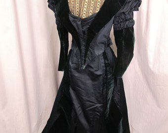 Vintage Victorian Green Velvet & Silk Suit, Beaded Bodice