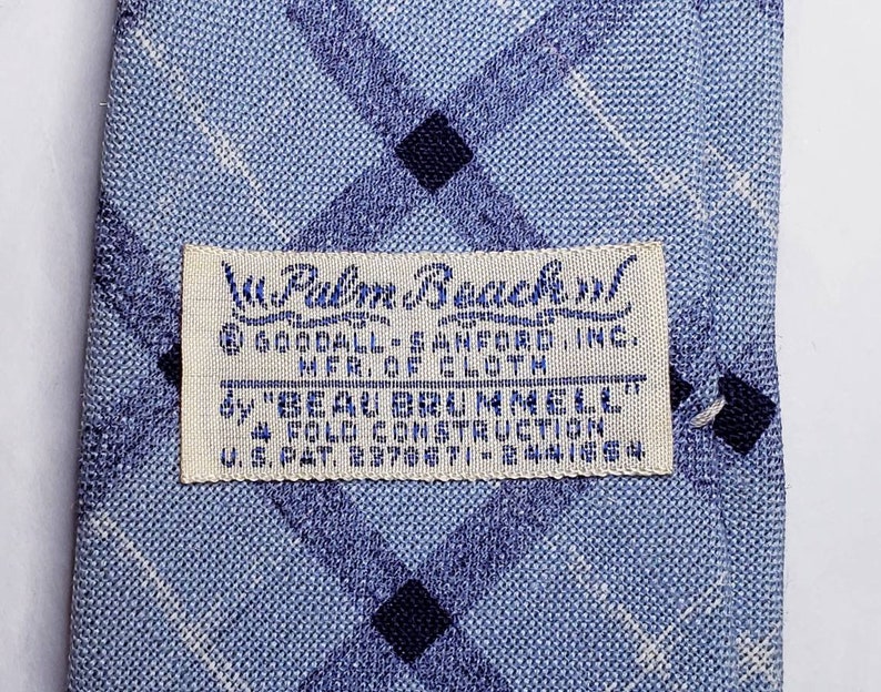 Mens ~ Vintage ~ NOS 4 Fold ~ Palm Beach ~ No Lining ~ Baby Blue ~ Tie ~ by ~ Beau Brummell ~ Goodall Sanford ~ Summer ~L@@k!!!