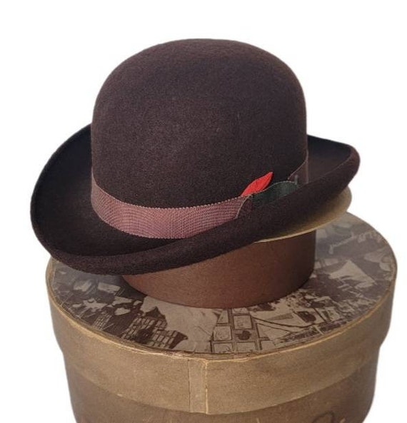 Vintage ~ Brown ~ Derby ~ Hat ~ Souvenir ~ Salesm… - image 2