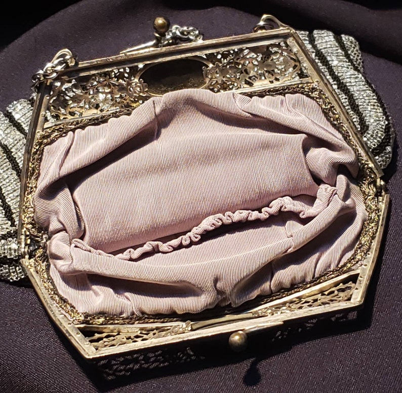 Vintage ~ Beautiful ~ Glass Beaded ~ Handbag ~ Purse ~ 1920/'s ~ Black ~ Silver ~ Handmade ~ Flapper ~ Gatsby ~ L@@k!!!