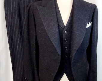 1910s French Antique Tailcoat: Black Wool Evening Tuxedo Jacket