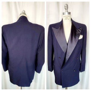 45L 1950s Navy Black Silk Shawl Collar Mens Tuxedo Single Button