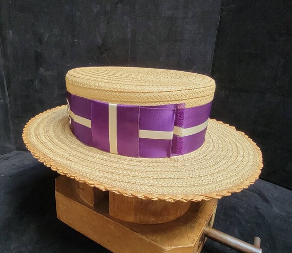 Vintage ~ Men's ~ Wide Brimmed ~ Straw Boater ~ B… - image 4