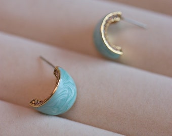 Jemima Baby Blue Enamel Half Hoop Stud Earrings, Gift for Her