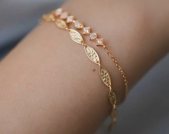 Josie Floral and Taylor Opal Gold Vermeil Bracelets, Vintage Inspired Gold Bracelets, Gift for Her, Bridal Bracelets