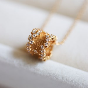 Charlene Stardust Spiral Diamond 24K Gold Vermeil Necklace, Constellation Star Gold Pendant Necklace