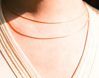 Cleo 1mm Thin Gold Chain Choker Necklace, 14K Gold Filled Ultra Thin Everyday Choker Necklace, Gold Layered Necklace