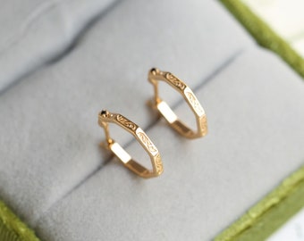 Rosalia Engraved Gold Vermeil Hoop Earrings, Gift for Her