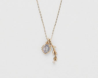 Grace Iolite and Olive Vine Gold Vermeil Necklace, Dainty Layered Necklace, Bridesmaid Gift