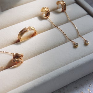 Cherisa Gold Stardust Diamond Hoop Dangle Chain Earrings 24K - Etsy