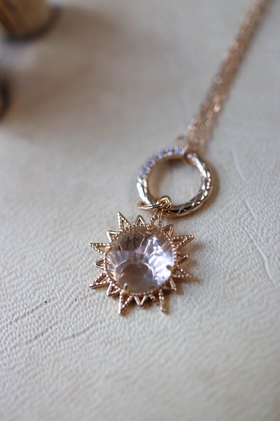 Haru Sun Crystal Quartz Charm Necklace Greek Golden Sun Crystal