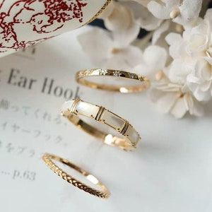 Gatsby White Mother of Pearl Trio Stacking Gold Vermeil Rings, Laurel Promise Ring, Star Crystal Band, Christmas Gift for Her