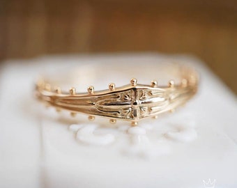 Judith Vintage Inspired Cross Gold Vermeil Ring, Alternative Wedding Gold Band, Dainty Stacking Ring, Gift for Her