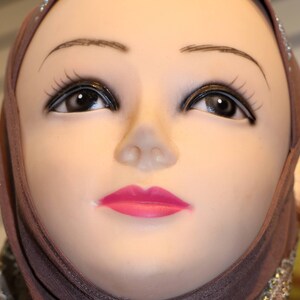 Instant Download Photograph, Female Vintage Mannequin, Wearing Brown Hijab, DIY Print, Beauty, Fashion, Makeup, Southall, London.Fine Art