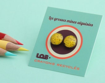 Colored pencils recycled into round earrings, stainless, resin