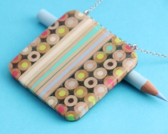 pencils and resin Colored pencils recycled into a large colored pendant