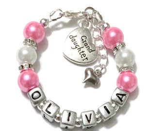 Personalized GRANDDAUGHTER Charm Bracelet-Gift From Grandparents-Girl's Bracelet-Kids Bracelet-Custom Name Bracelet for Grandkids