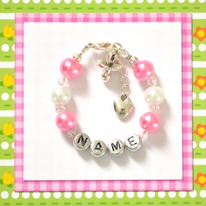 Personalized Baby Bracelet Pacifier Charm For Girls/Boys Any Name/Charm/Pearl Color Hand Made Gift Baby Shower/Birthday/Christmas