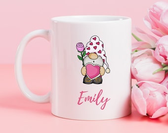 Personalized Valentine's Day Mug-Valentine Gnome Mug-Valentine Gift-Gnomie Mug-Custom Coffee Mug-Personalized Name Mug-Gnome Mug-Love Mug