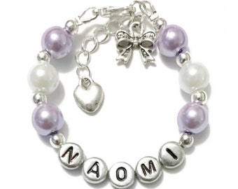 Personalized BOW Charm Bracelet-Bow Tied Bracelet-Beaded Bow Knot Bracelet-Name Bracelet for Girl/Newborn/Baby Shower/ Birthday/Christmas