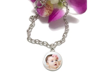 Custom Photo Charm Bracelet-Personalized Chunky Cable Chain Bracelet-New Mom Bracelet-Bracelet for Mom/Grandma-Photo Bracelet for Women