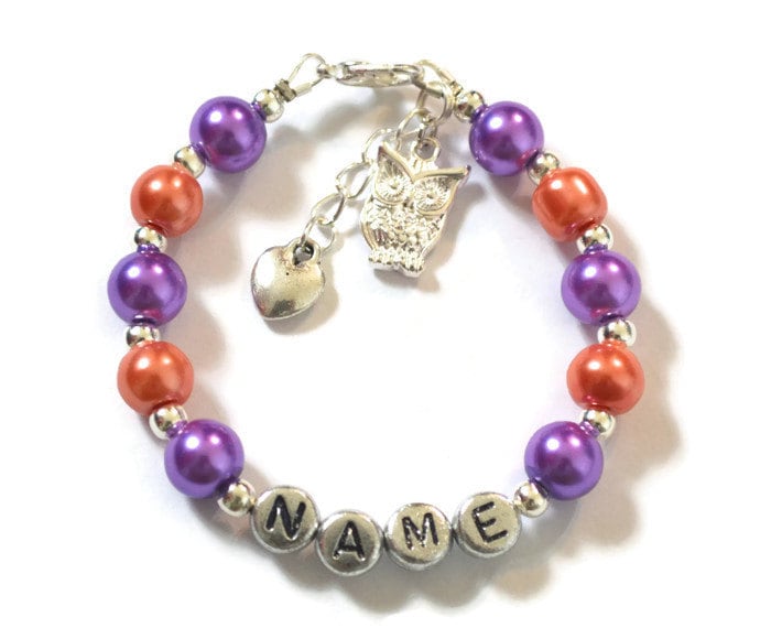 Personalized Owl Charm Bracelet Halloween For Kids/Children/Girls/Boys/Teen Hand Made Gift Any Name