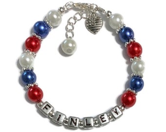Patriotisches Armband-Custom 4th of Juli Armband-American Flag Charm Armband-Personalisiertes Viertes von Juli Armband-Unabhängigkeit Namensarmband