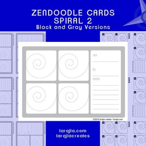Zendoodle Design Card Printable with Swirl Grid (version 2), 4-Step Design, 2.5” x 3.5” Cards, Gray and Black, DIY Craft